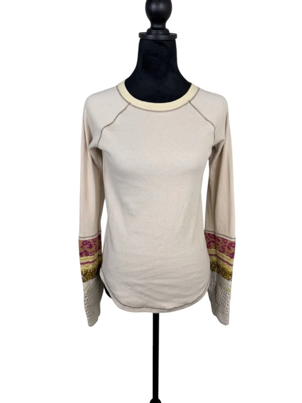 Free People In Cuff Thermal Top Cream Boho Waffle Knit M